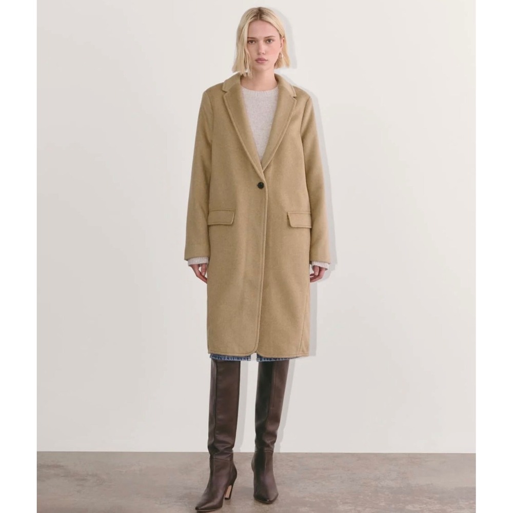 Everlane ReWool Overcoat Camel Brown Recycled Wool Blend Long Coat Womens Large